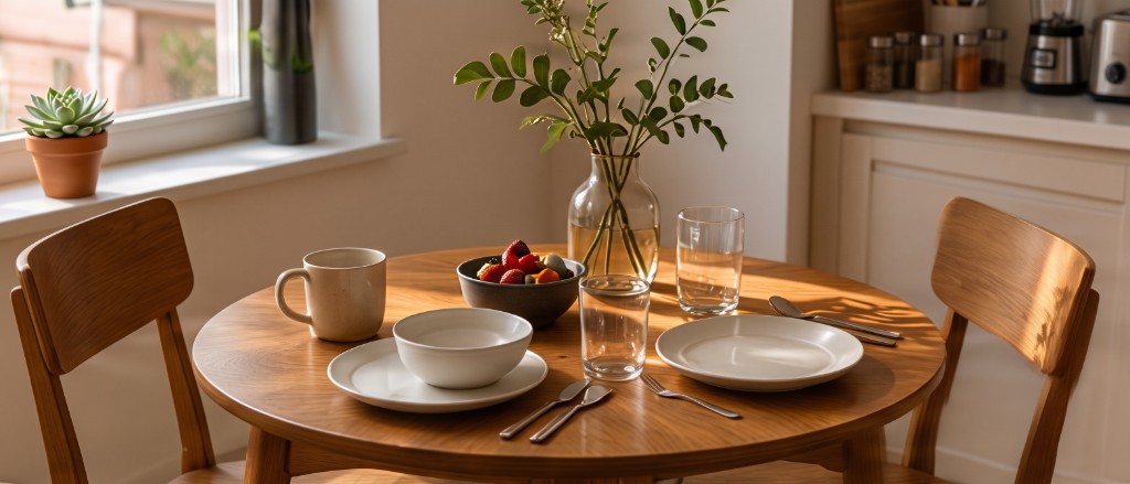 Table dressée pour 1 à 2 personnes — petite capacité lave-vaisselle