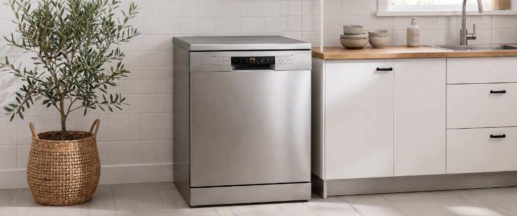 Lave-vaisselle pose libre en inox dans une cuisine