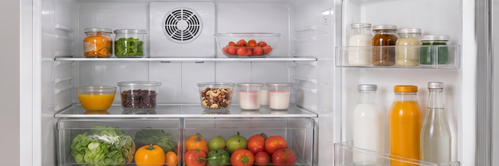 Intérieur de réfrigérateur à froid brassé avec grille de ventilation circulaire