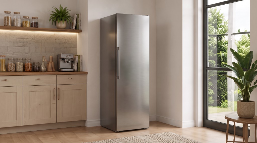 Réfrigérateur pose libre en inox dans une cuisine