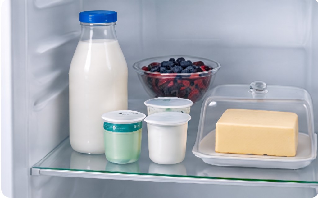 Zone fraîche du réfrigérateur avec aliments sensibles