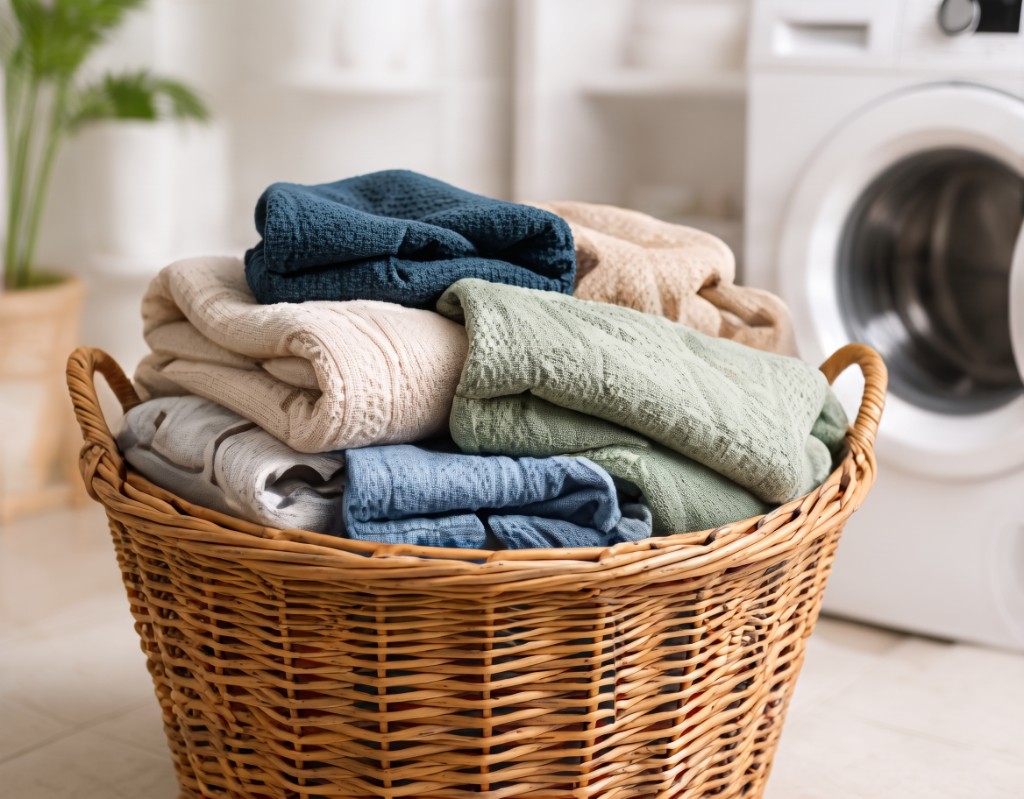 Programme Eco 40-60 — panier de linge plié prêt à ranger
