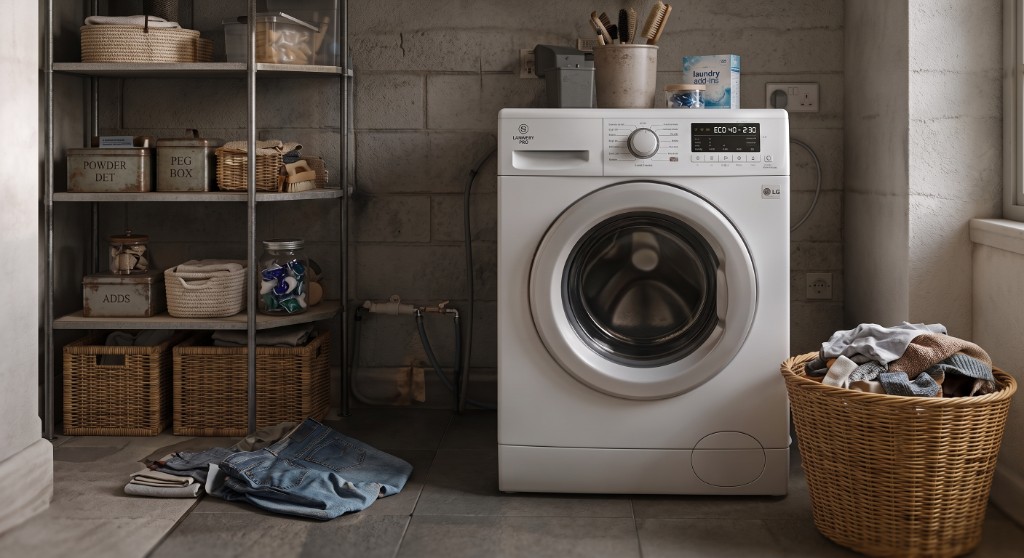 Buanderie dédiée — un lave-linge bruyant convient mieux dans une pièce isolée