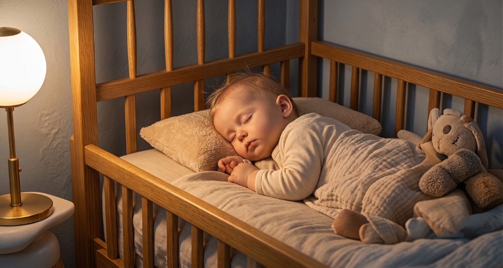 Bébé endormi dans un lit — métaphore d'un lave-linge très silencieux