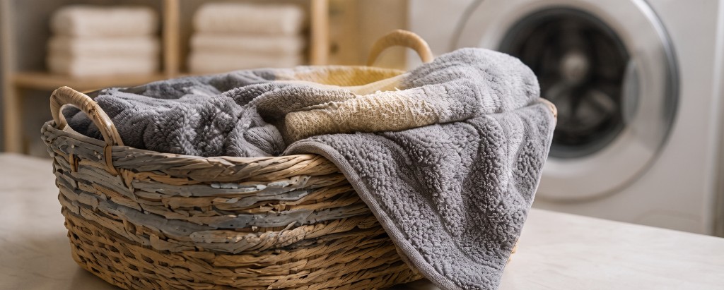 Linge sec dans un panier en osier — essorage très élevé pour réduire le temps de séchage