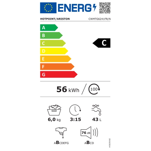 Hotpoint CWMTG 6241 FR/N : Étiquette énergie