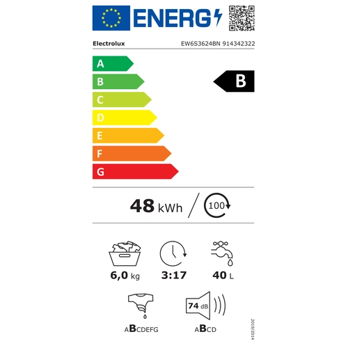 Electrolux EW6S3624BN : Étiquette énergie
